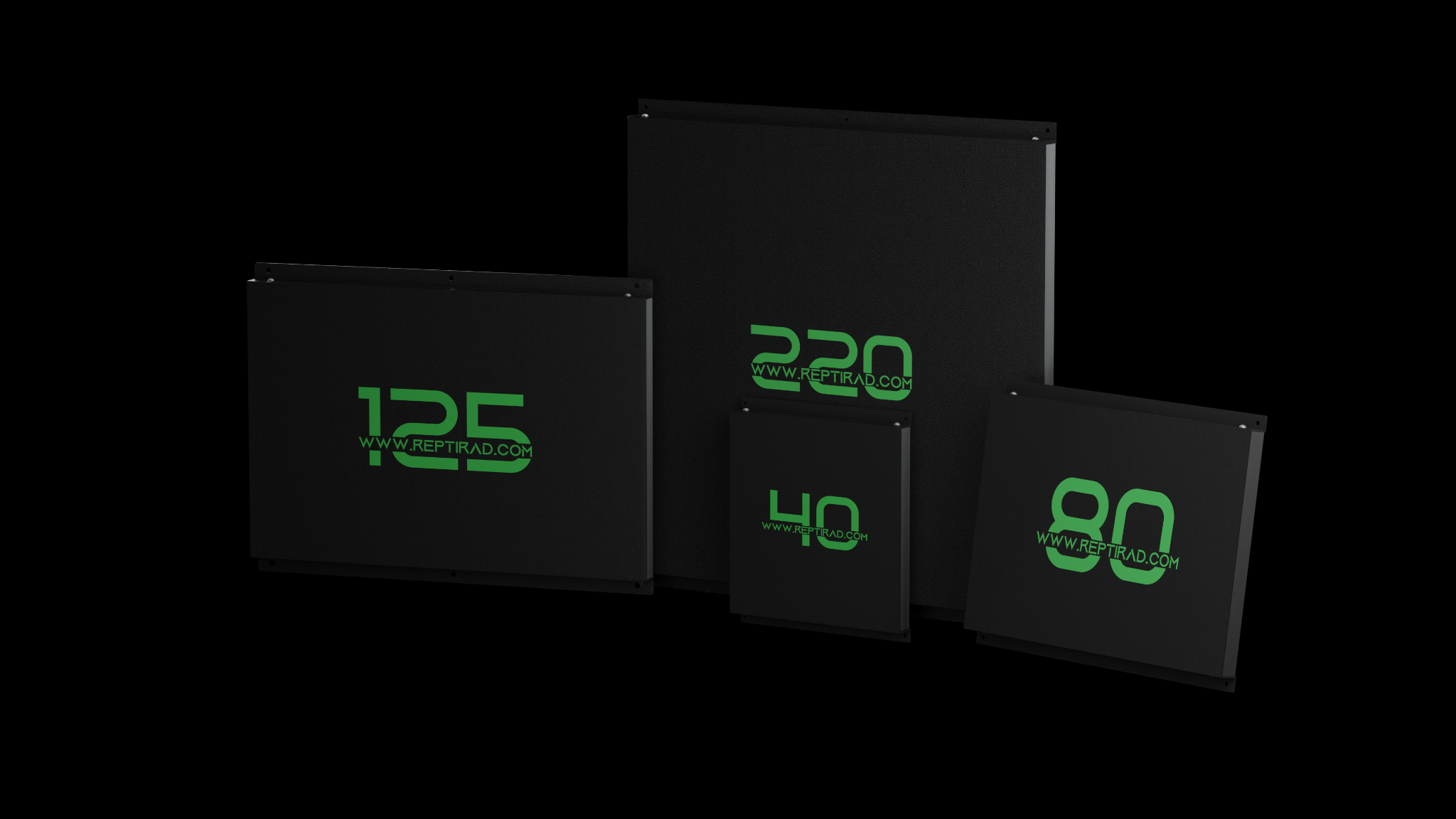The ReptiRad 40W, 80W, 125W and 220W panel collection.